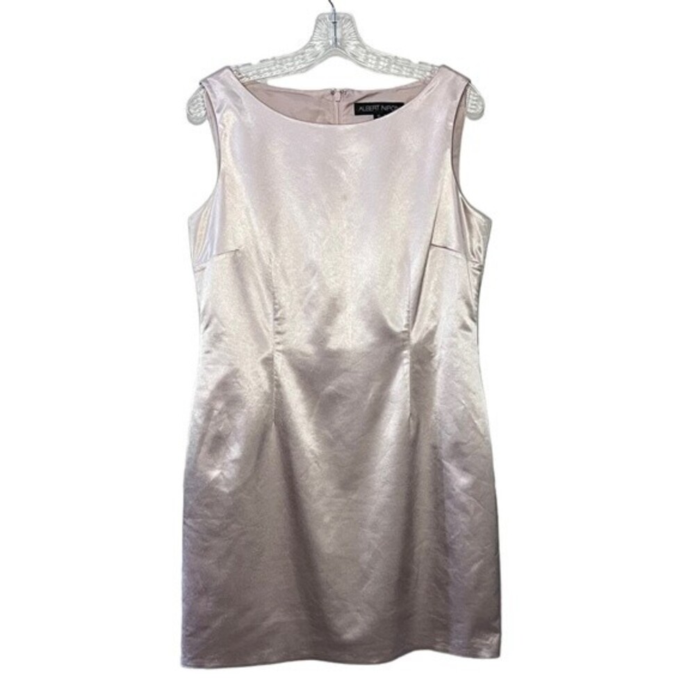 Albert Nipon Blush Sateen Long Collarless Dress S… - image 3